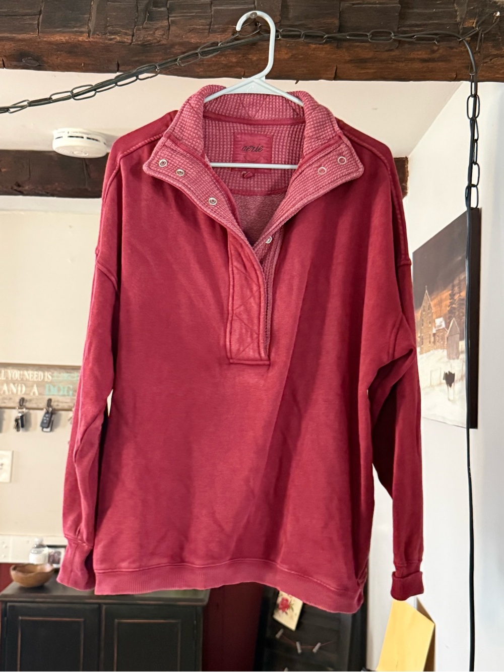 aerie women’s Zip-Up Quarter Snap Sweatshirt - Red